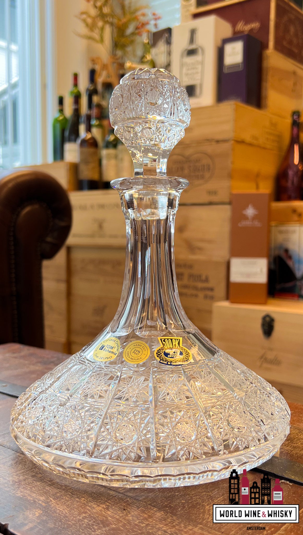 Luxury Crystal whisky ships decanter incl. stopper (handmade and hand cut) - WORLD WINE WHISKY 