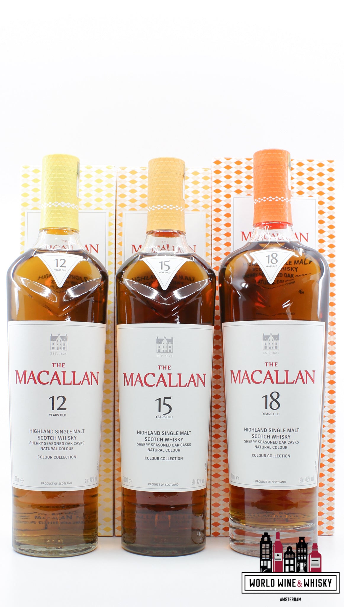 Macallan 12, 15 and 18 Years Old 2023 - Colour Collection (set of three bottles) - WORLD WINE WHISKY 