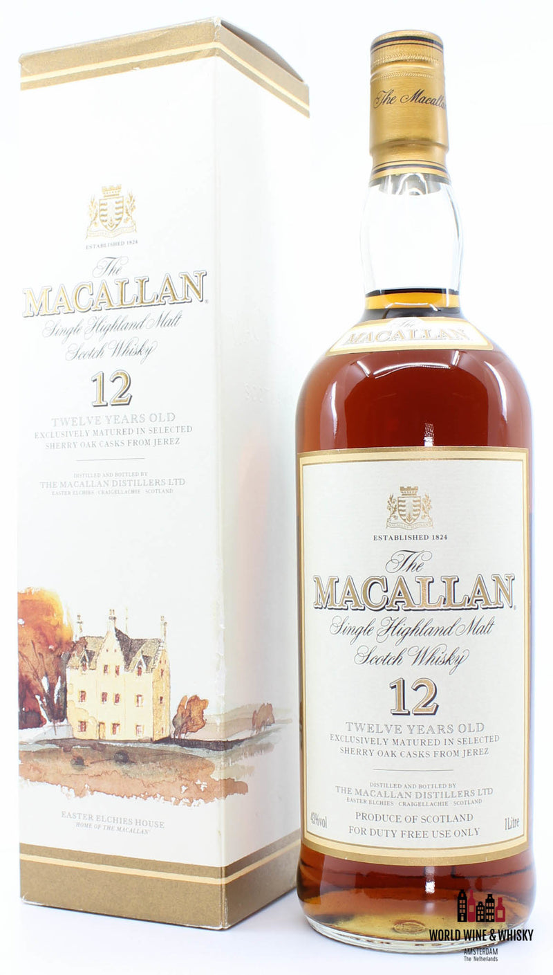 Macallan 12 Years Old Sherry Casks - Duty Free use only 43% 1 litre (1000 ml) - WORLD WINE WHISKY 