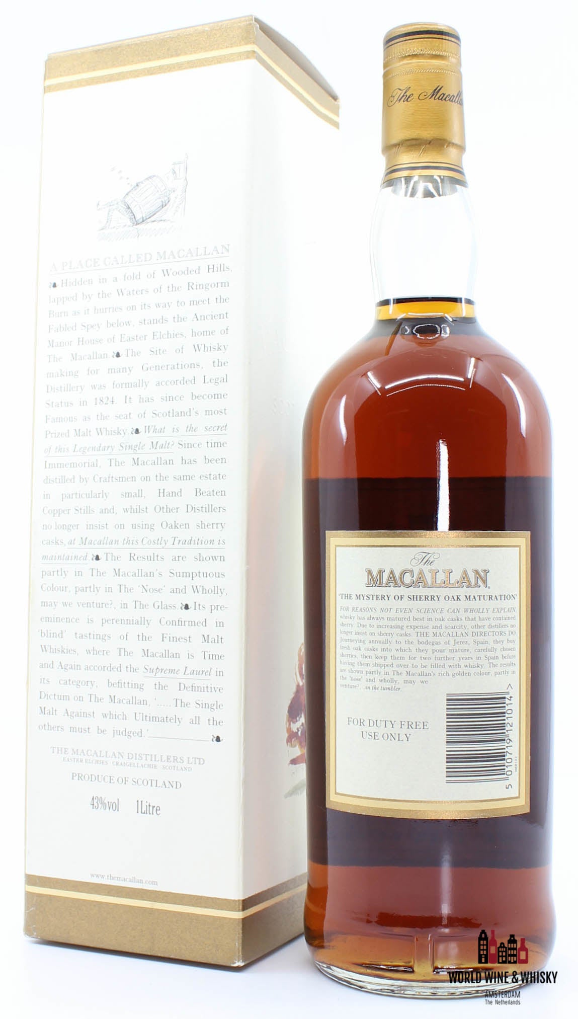 Macallan 12 Years Old Sherry Casks - Duty Free use only 43% 1 litre (1000 ml) - WORLD WINE WHISKY 