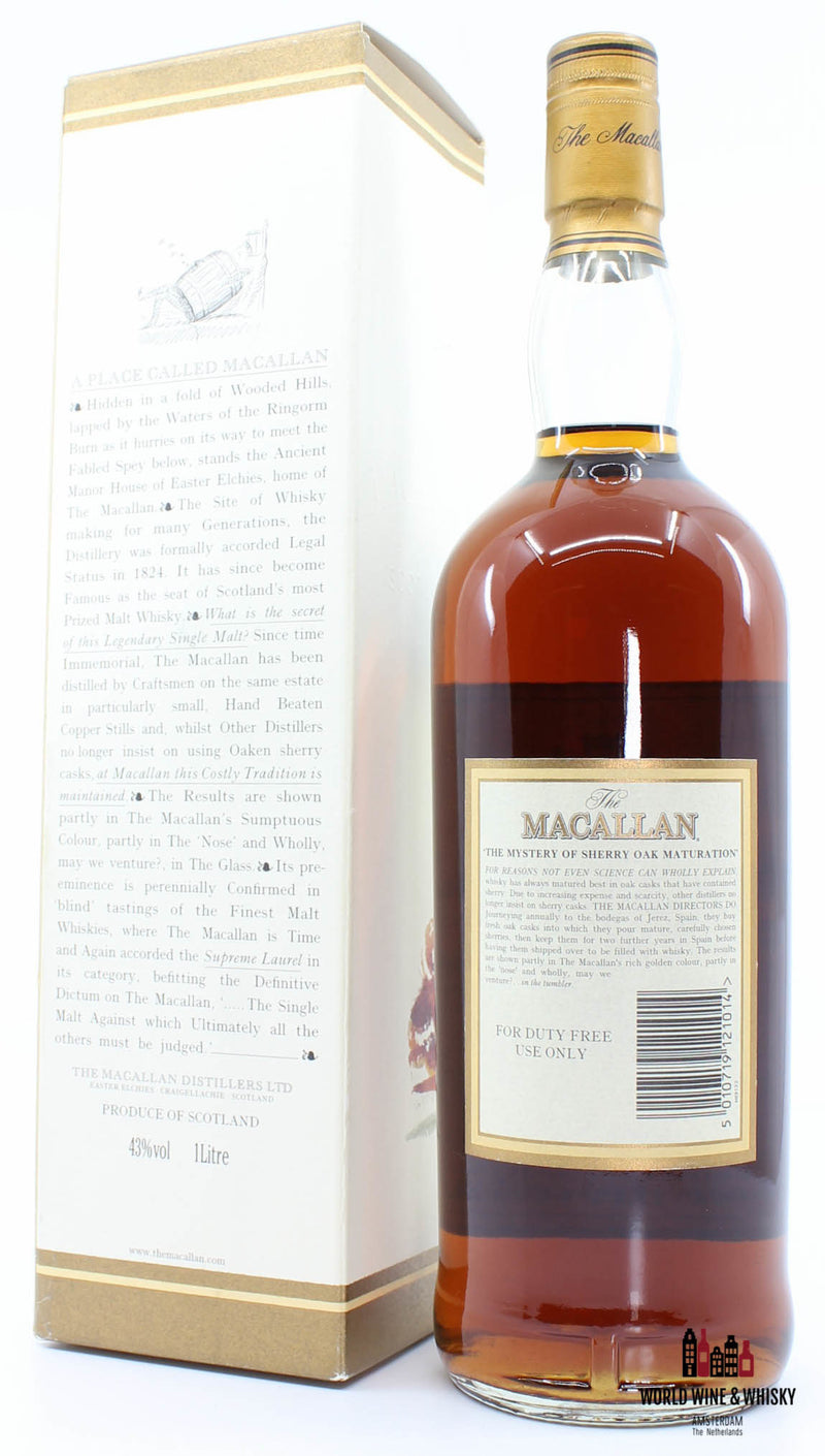 Macallan 12 Years Old Sherry Casks - Duty Free use only 43% 1 litre (1000 ml) - WORLD WINE WHISKY 