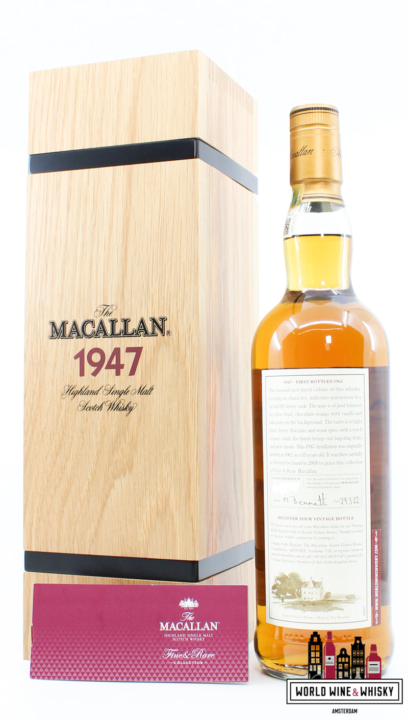Macallan 15 Years Old 1947 1962 - Fine & Rare (Re-bottled in 2008) 45.4% (in luxury wooden case) - WORLD WINE WHISKY 