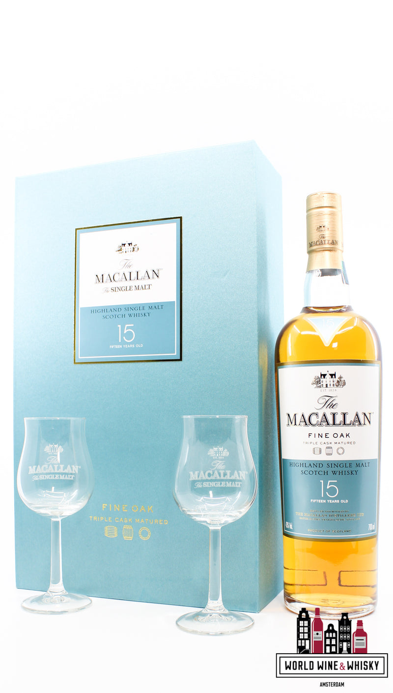 Macallan 15 Years Old - Fine Oak - Triple Cask Matured 43% (Giftset from Taiwan) - WORLD WINE WHISKY 