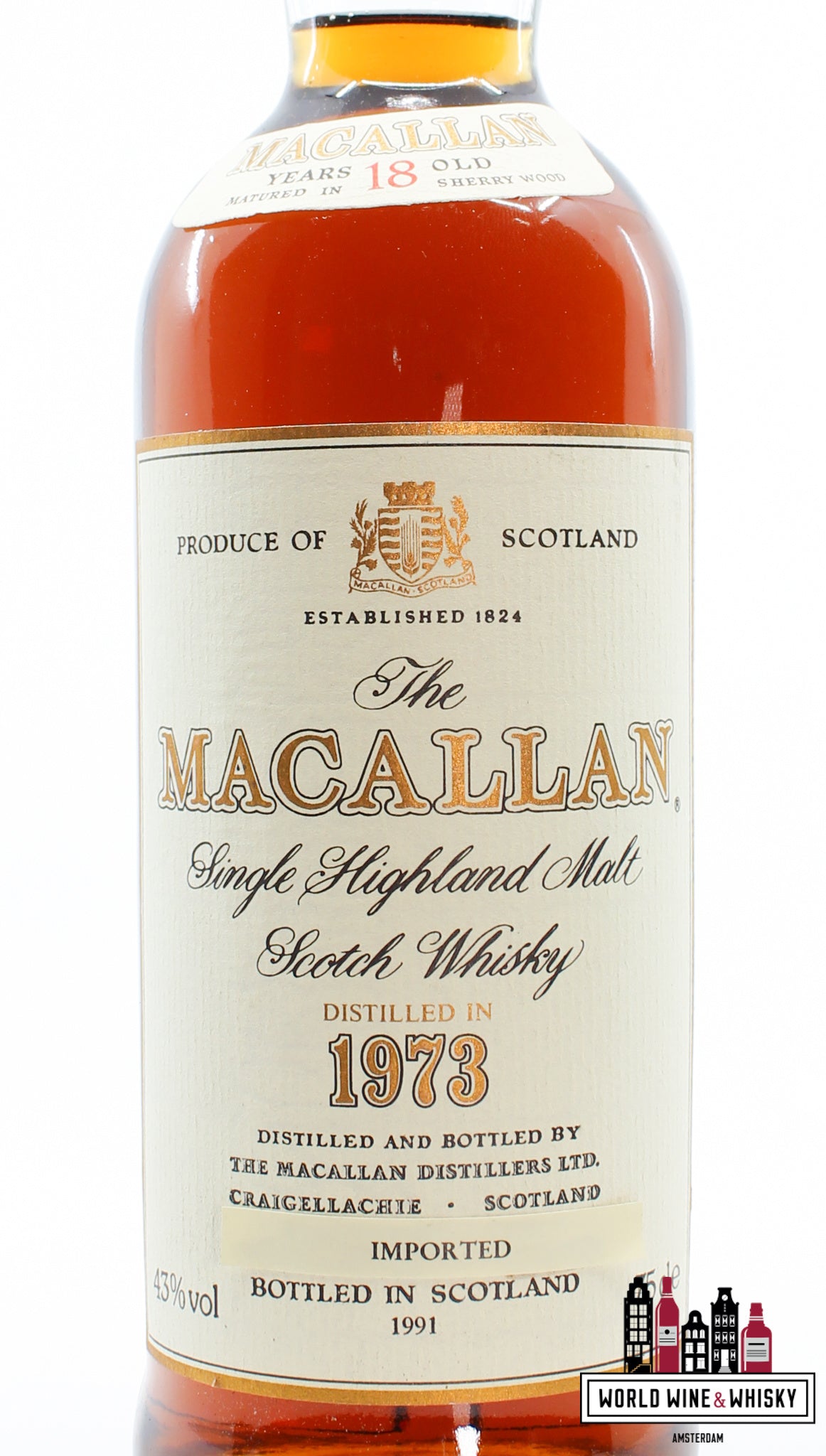 Macallan 18 Years Old 1973 1991 Sherry Wood 750ml 43% - WORLD WINE WHISKY 