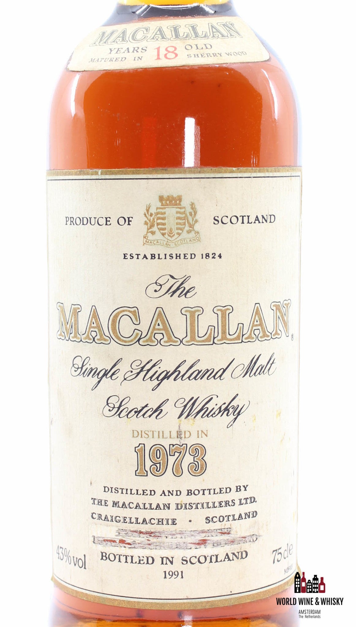 Macallan 18 Years Old 1973 1991 Sherry Wood 750ml 43% - WORLD WINE WHISKY 