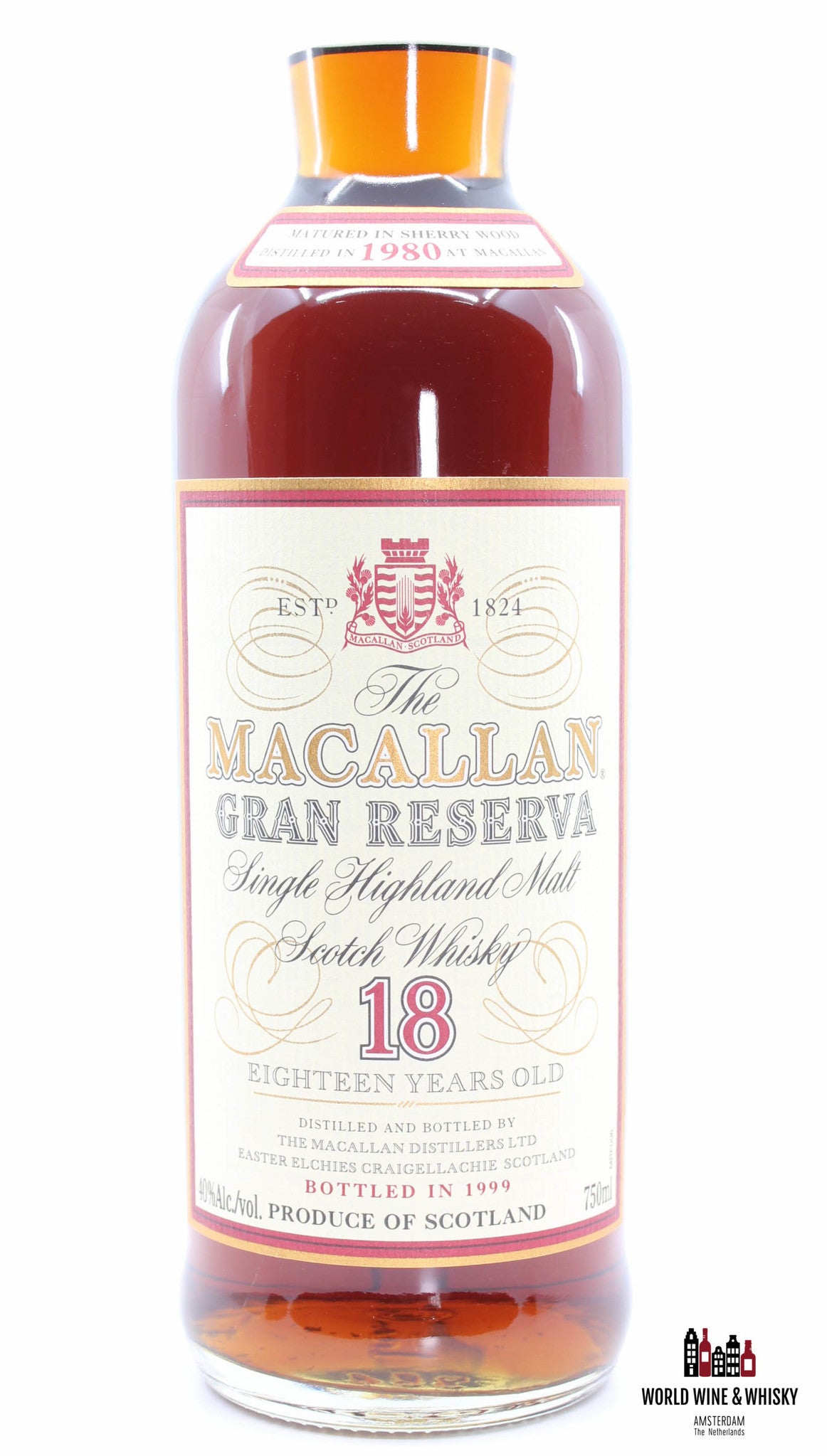 Macallan 18 Years Old 1980 1999 - Gran Reserva - Sole U.S.A. Distributor, Remy Amerique Inc. New York, N.Y. 750ml - WORLD WINE WHISKY 