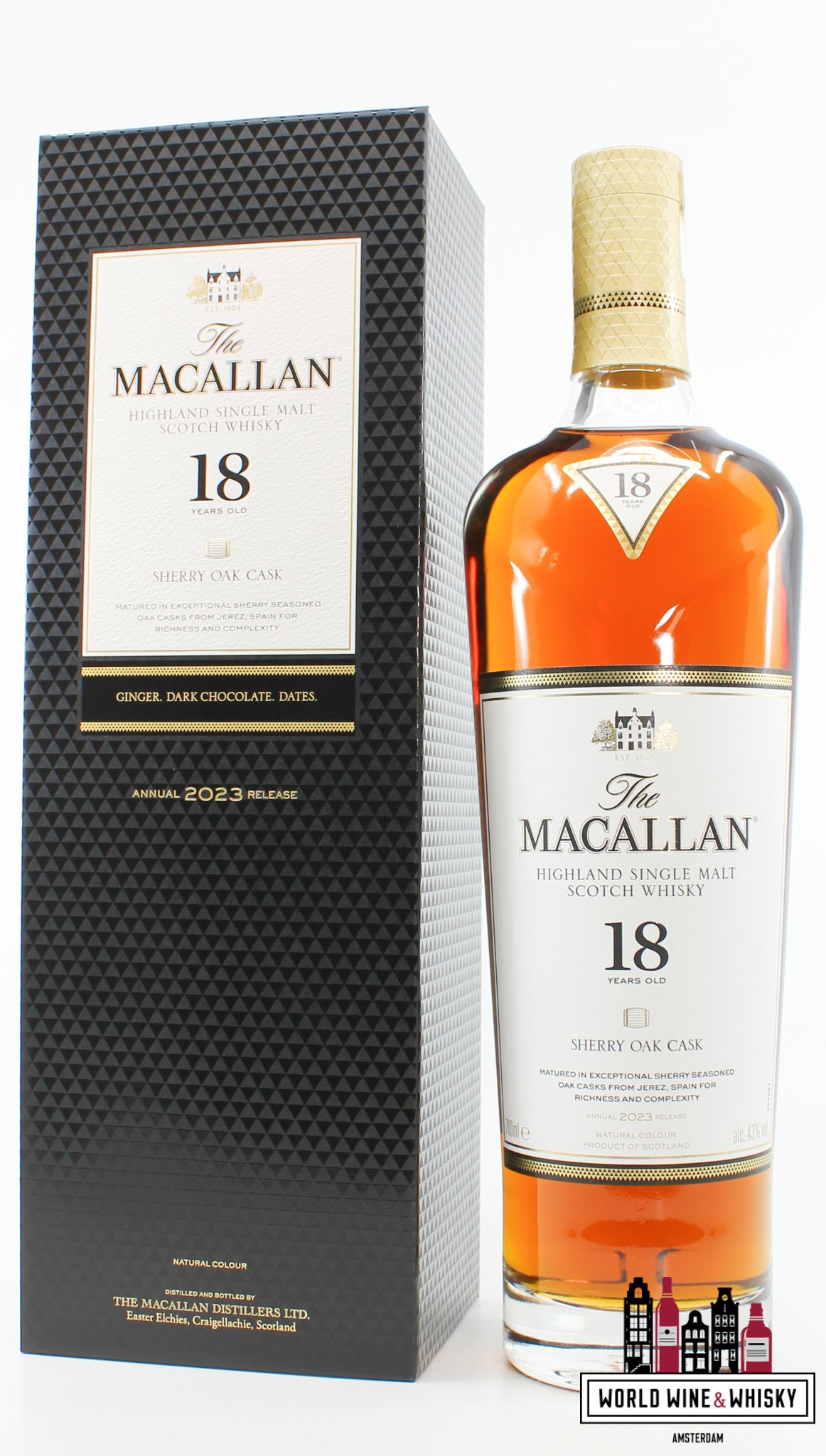 Macallan 18 Years Old - Sherry Oak Cask - Annual 2023 Release 43% - WORLD WINE WHISKY 
