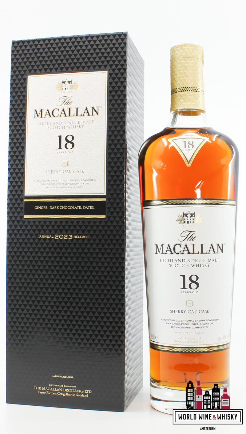 Macallan 18 Years Old - Sherry Oak Cask - Annual 2023 Release 43% - WORLD WINE WHISKY 