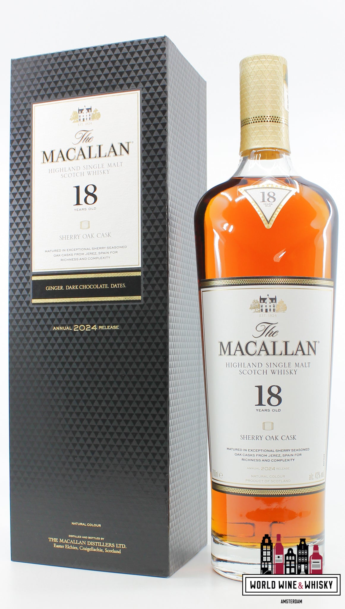 Macallan 18 Years Old - Sherry Oak Cask - Annual 2024 Release 43% - WORLD WINE WHISKY 