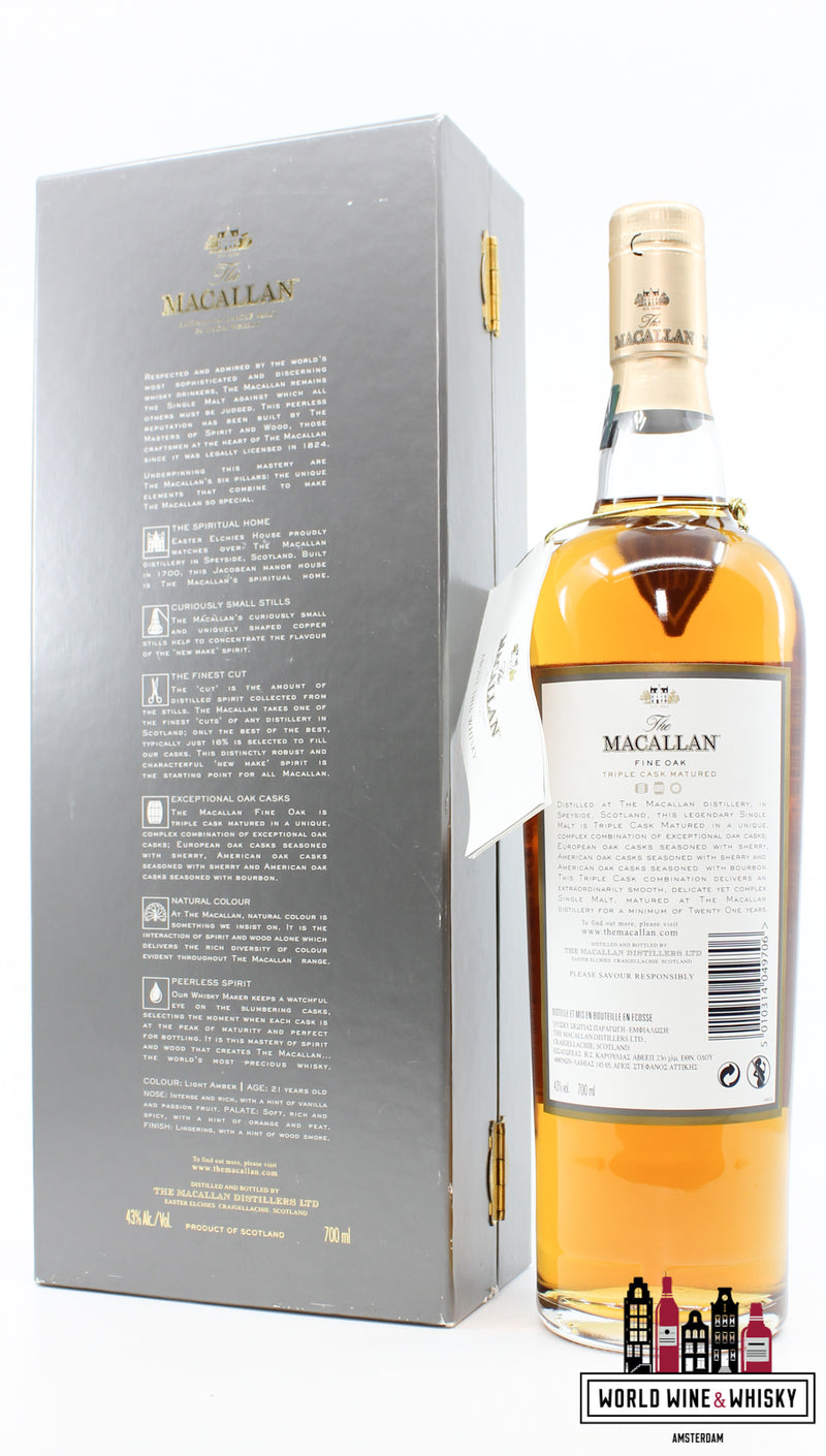 Macallan 21 Years Old - Fine Oak Triple Cask Matured 43% (in luxury case) - WORLD WINE WHISKY 
