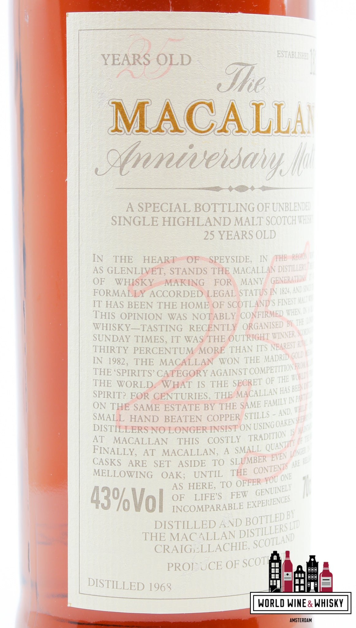 Macallan 25 Years Old 1968 1994 - The Anniversary Malt 43% 700ml (in OWC) - WORLD WINE WHISKY 