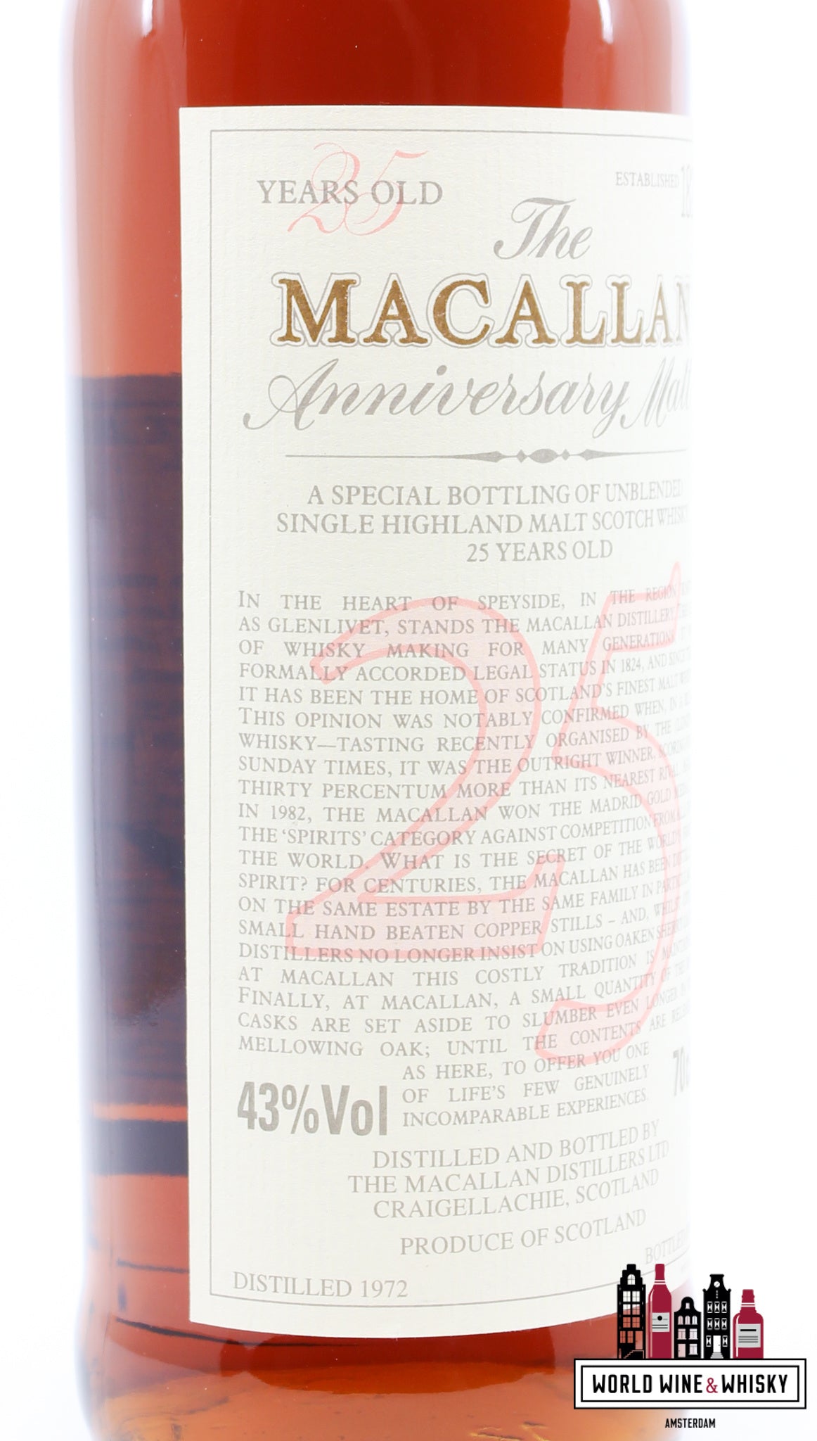 Macallan 25 Years Old 1972 1998 - The Anniversary Malt 43% 700ml (in OWC) - WORLD WINE WHISKY 