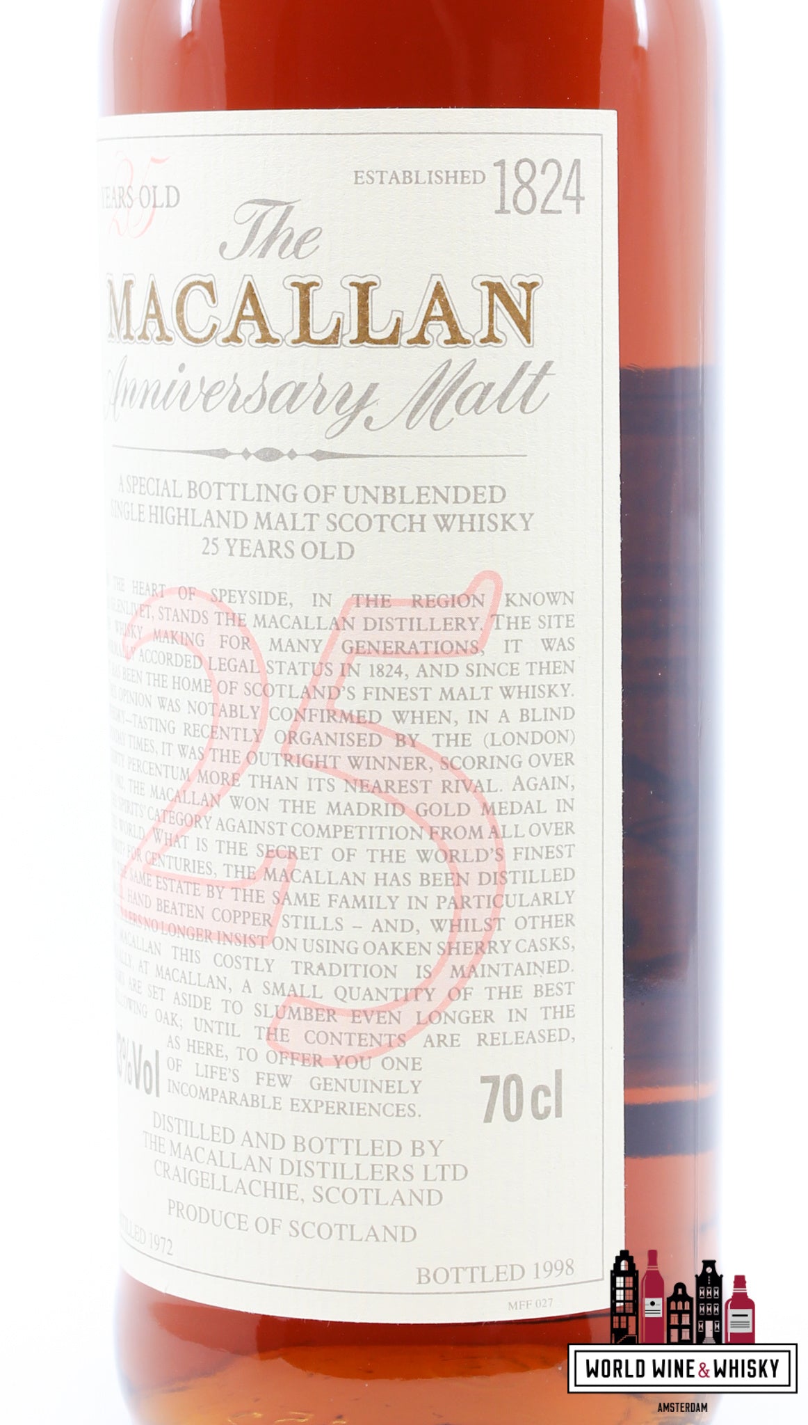 Macallan 25 Years Old 1972 1998 - The Anniversary Malt 43% 700ml (in OWC) - WORLD WINE WHISKY 