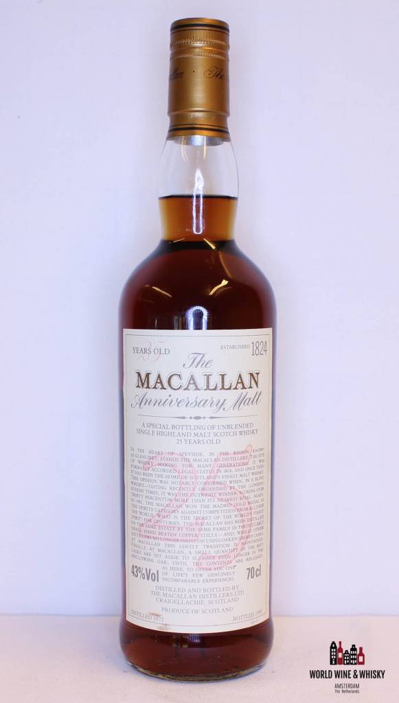 Macallan 25 Years Old 1972 1998 The Anniversary Malt 43% (without wooden box) - WORLD WINE WHISKY 