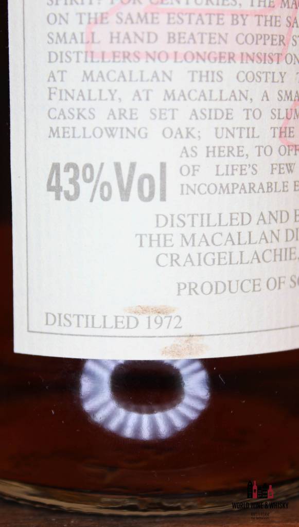 Macallan 25 Years Old 1972 1998 The Anniversary Malt 43% (without wooden box) - WORLD WINE WHISKY 