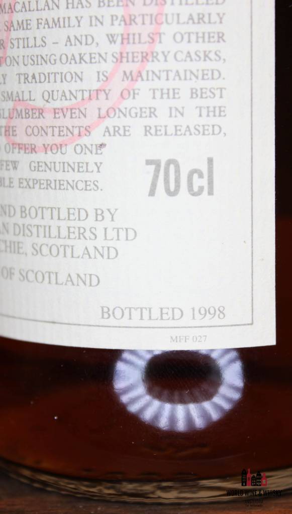 Macallan 25 Years Old 1972 1998 The Anniversary Malt 43% (without wooden box) - WORLD WINE WHISKY 