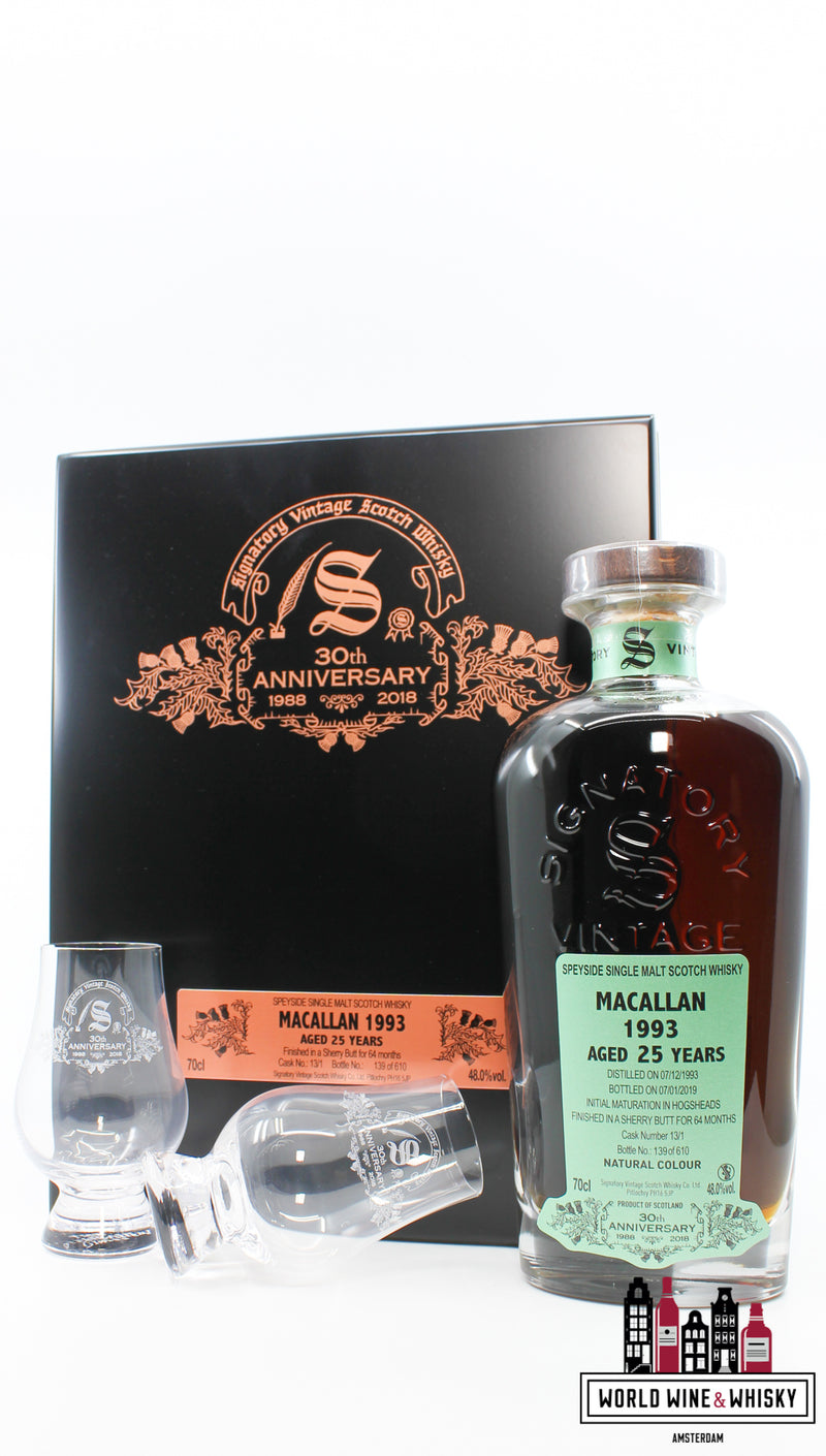 Macallan 25 Years Old 1993 2019 - 30th Anniversary - Signatory Vintage - Cask 13/1 48% (1 of 610) - WORLD WINE WHISKY 