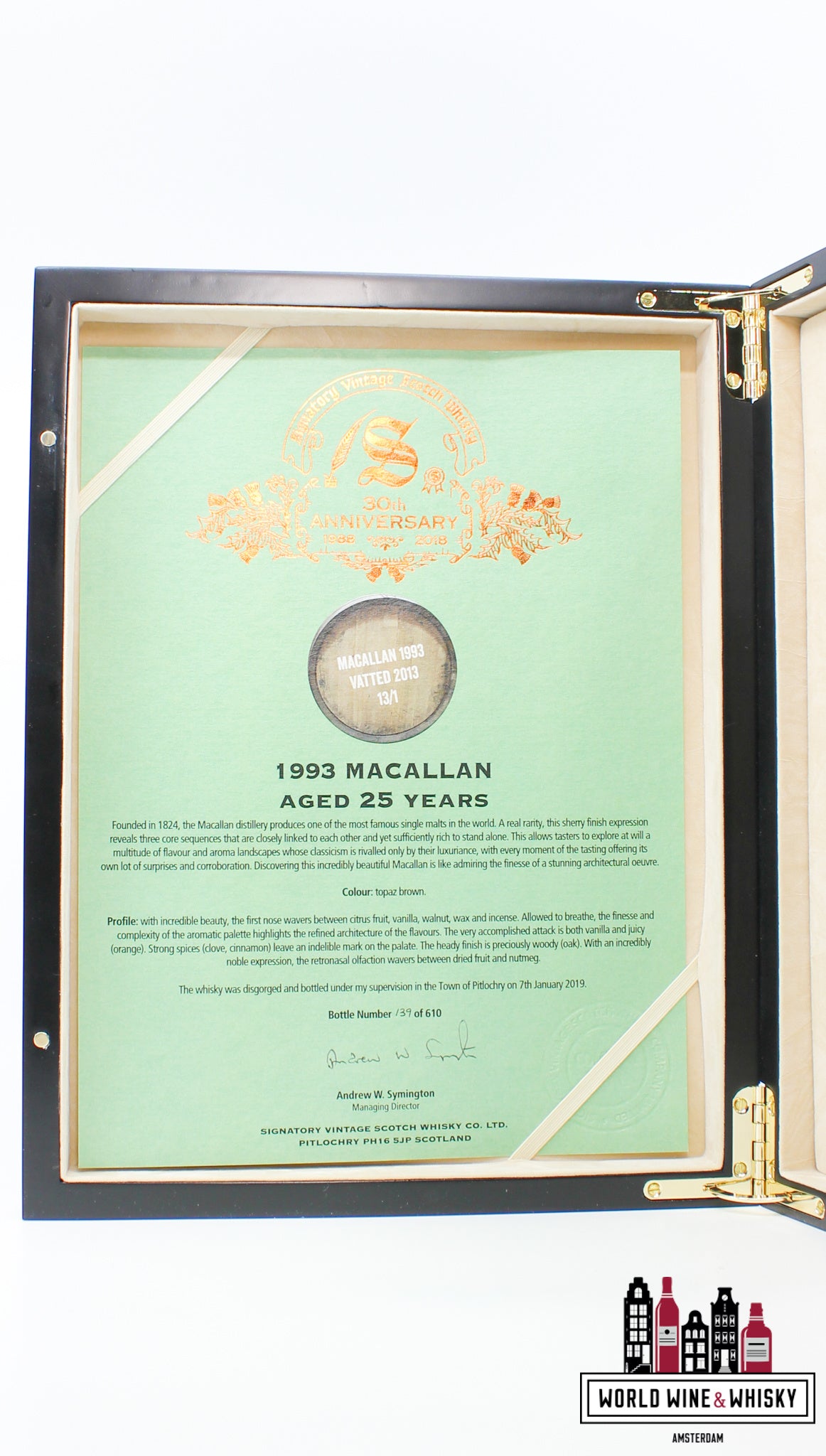 Macallan 25 Years Old 1993 2019 - 30th Anniversary - Signatory Vintage - Cask 13/1 48% (1 of 610) - WORLD WINE WHISKY 