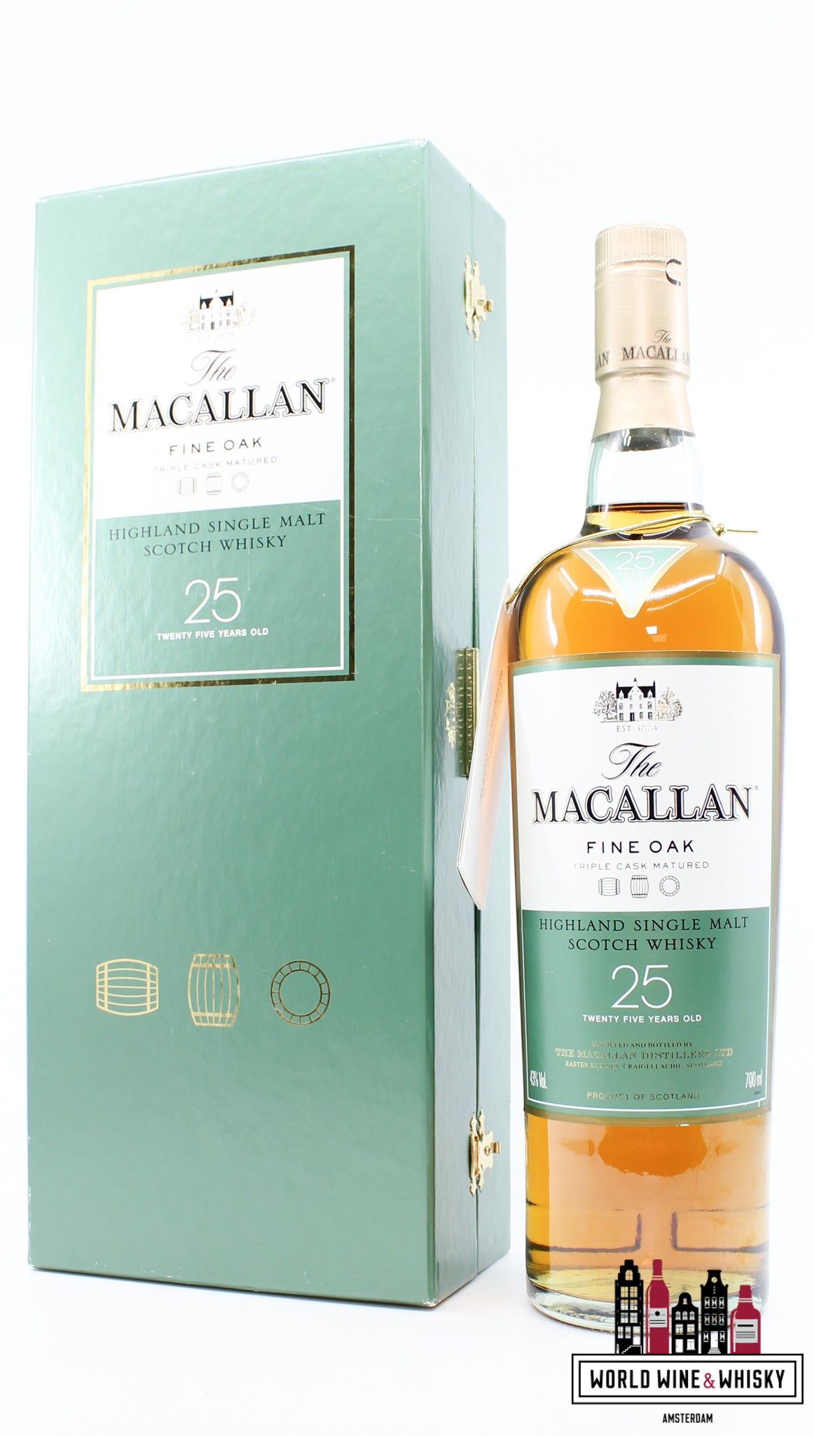 Macallan 25 Years Old 2008 - Fine Oak Triple Cask Matured 43% (in luxury case) - WORLD WINE WHISKY 