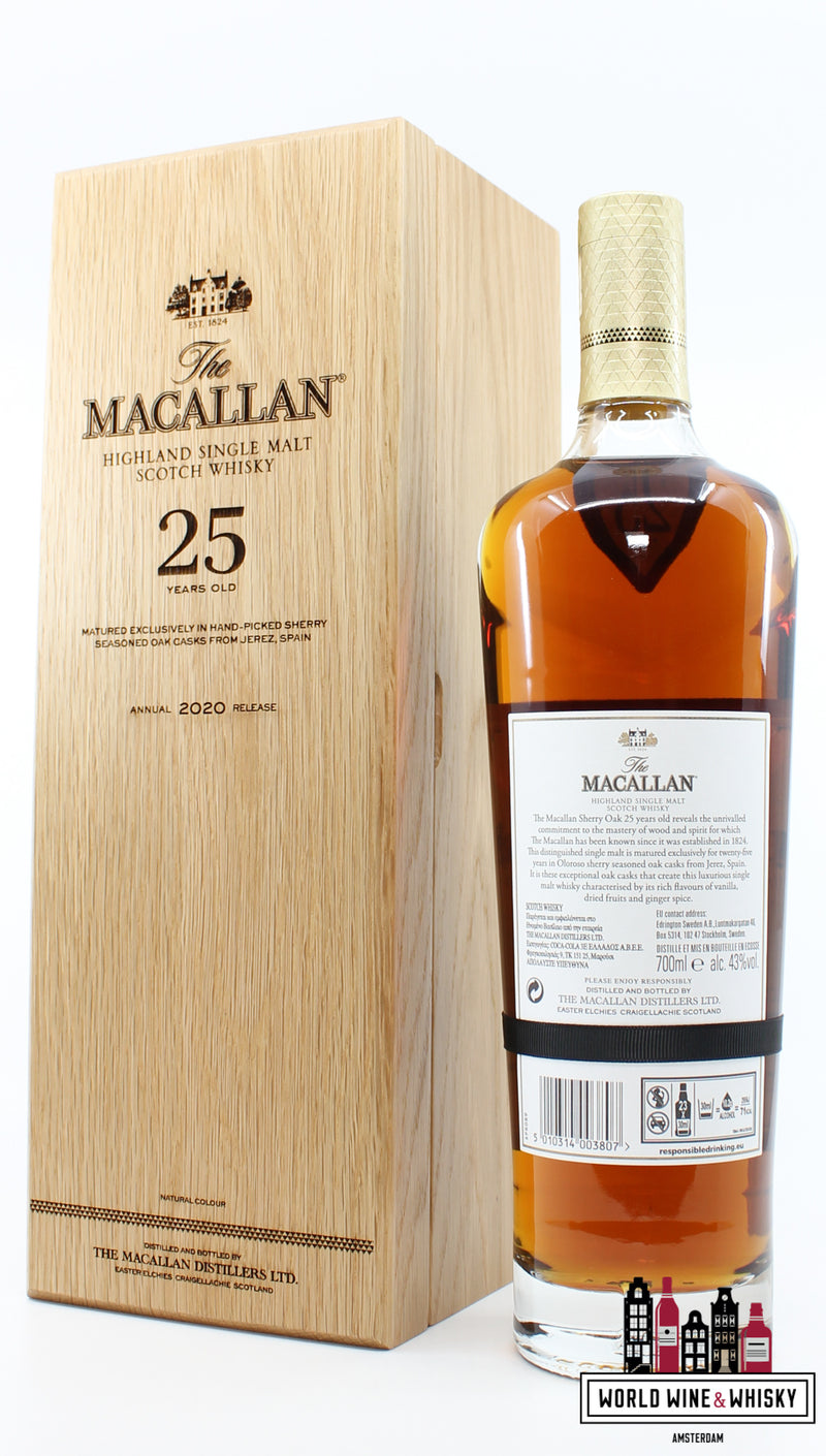 Macallan 25 Years Old 2020 Release - Sherry Oak Casks from Jerez 43% - WORLD WINE WHISKY 
