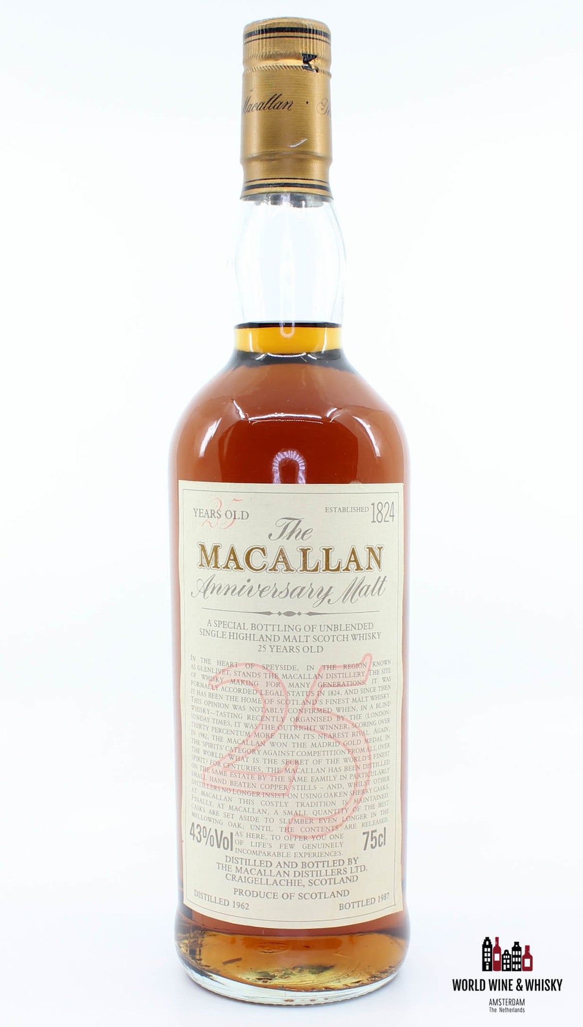 Macallan 25 Years Old Anniversary Malt 1962 1987 43% 750ml - WORLD WINE WHISKY 