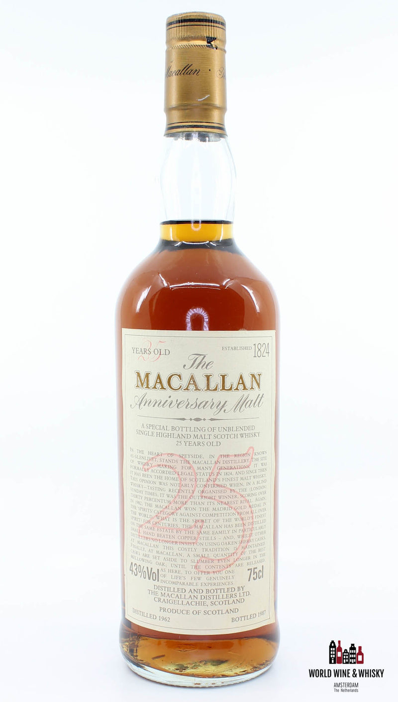 Macallan 25 Years Old Anniversary Malt 1962 1987 43% 750ml - WORLD WINE WHISKY 