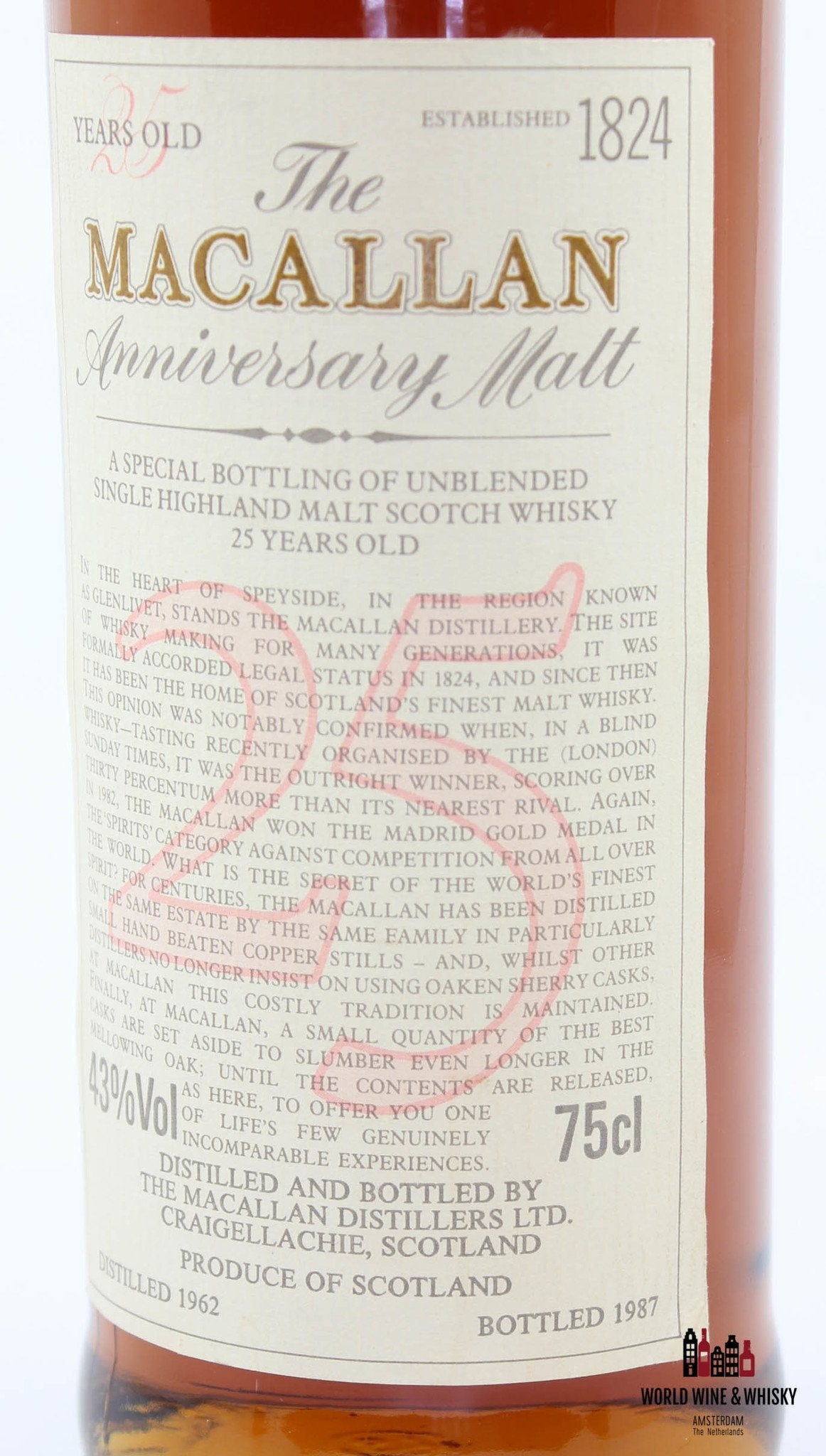 Macallan 25 Years Old Anniversary Malt 1962 1987 43% 750ml - WORLD WINE WHISKY 