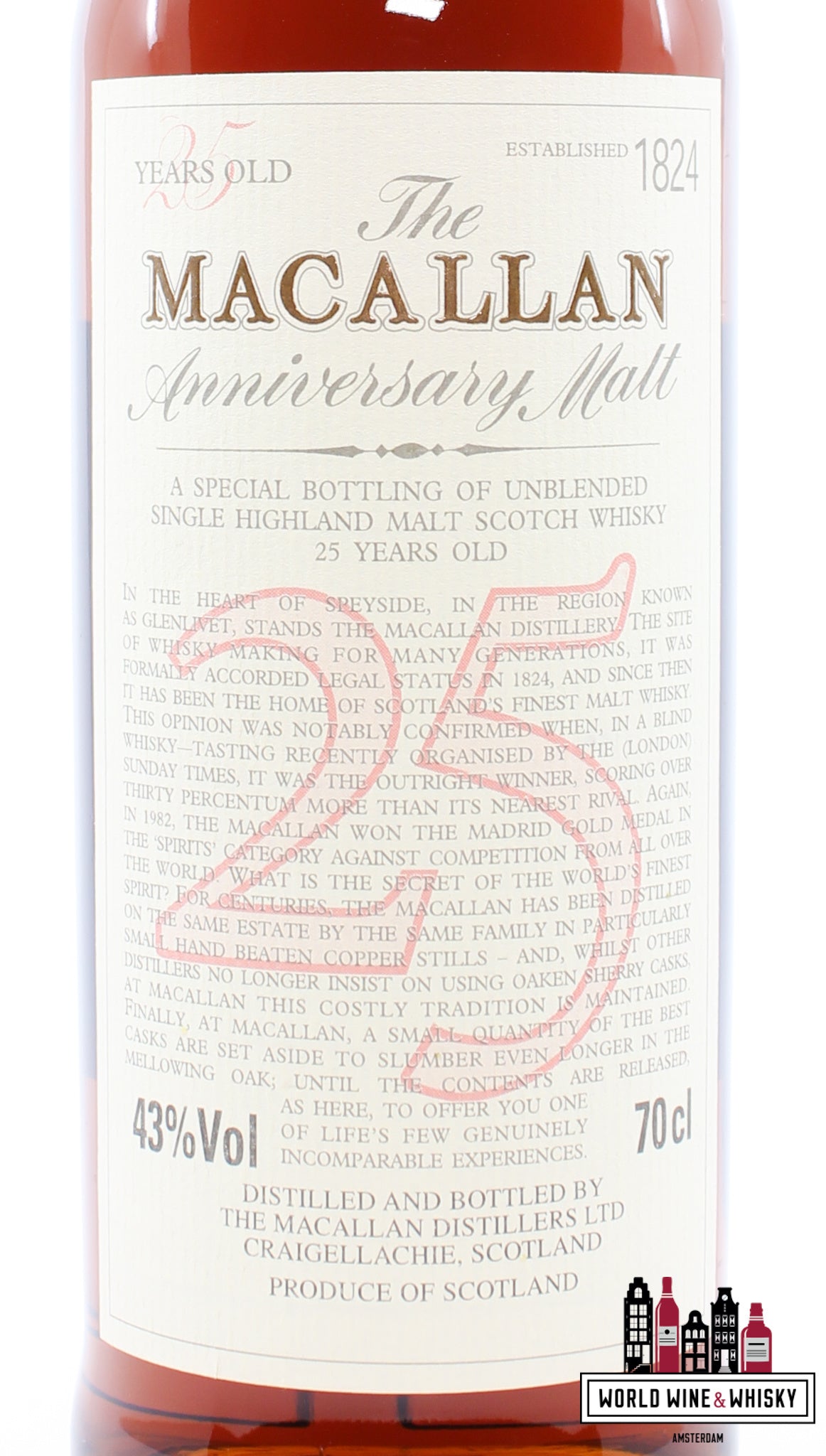Macallan 25 Years Old Anniversary Malt - Sherry Oak 43% 700ml (In the red case) - WORLD WINE WHISKY 