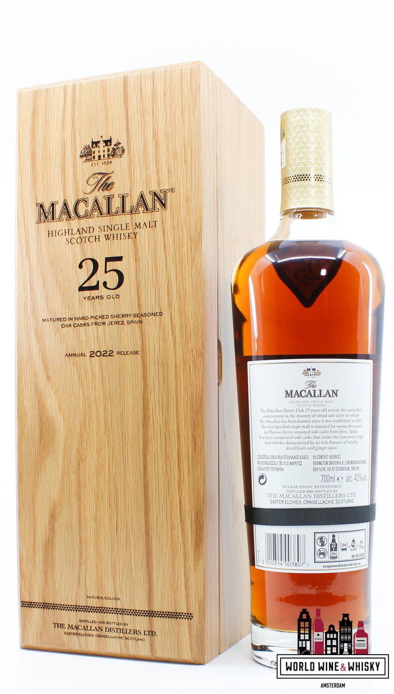 Macallan 25 Years Old - Sherry Oak Casks - Annual 2022 Release 43% - WORLD WINE WHISKY 