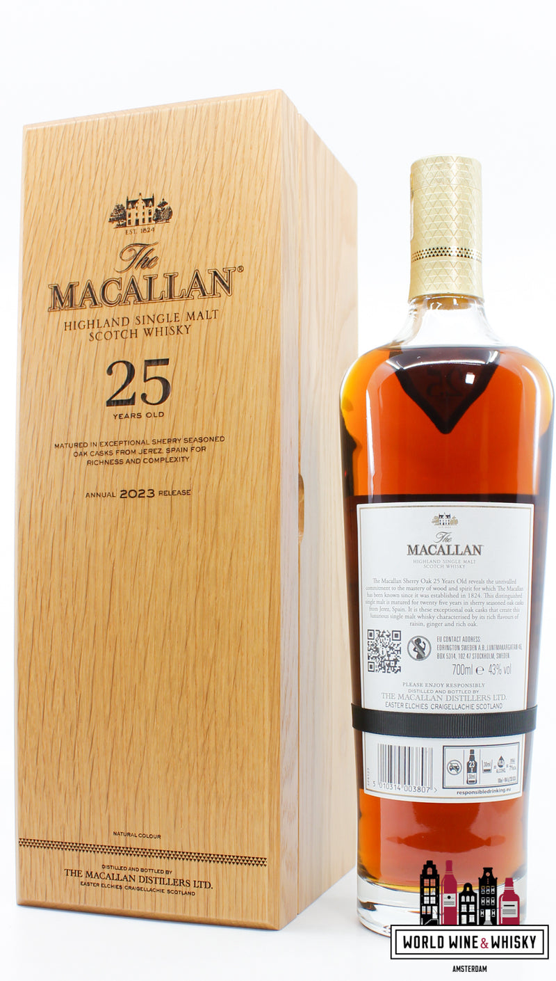 Macallan 25 Years Old - Sherry Oak Casks - Annual 2023 Release 43% - WORLD WINE WHISKY 