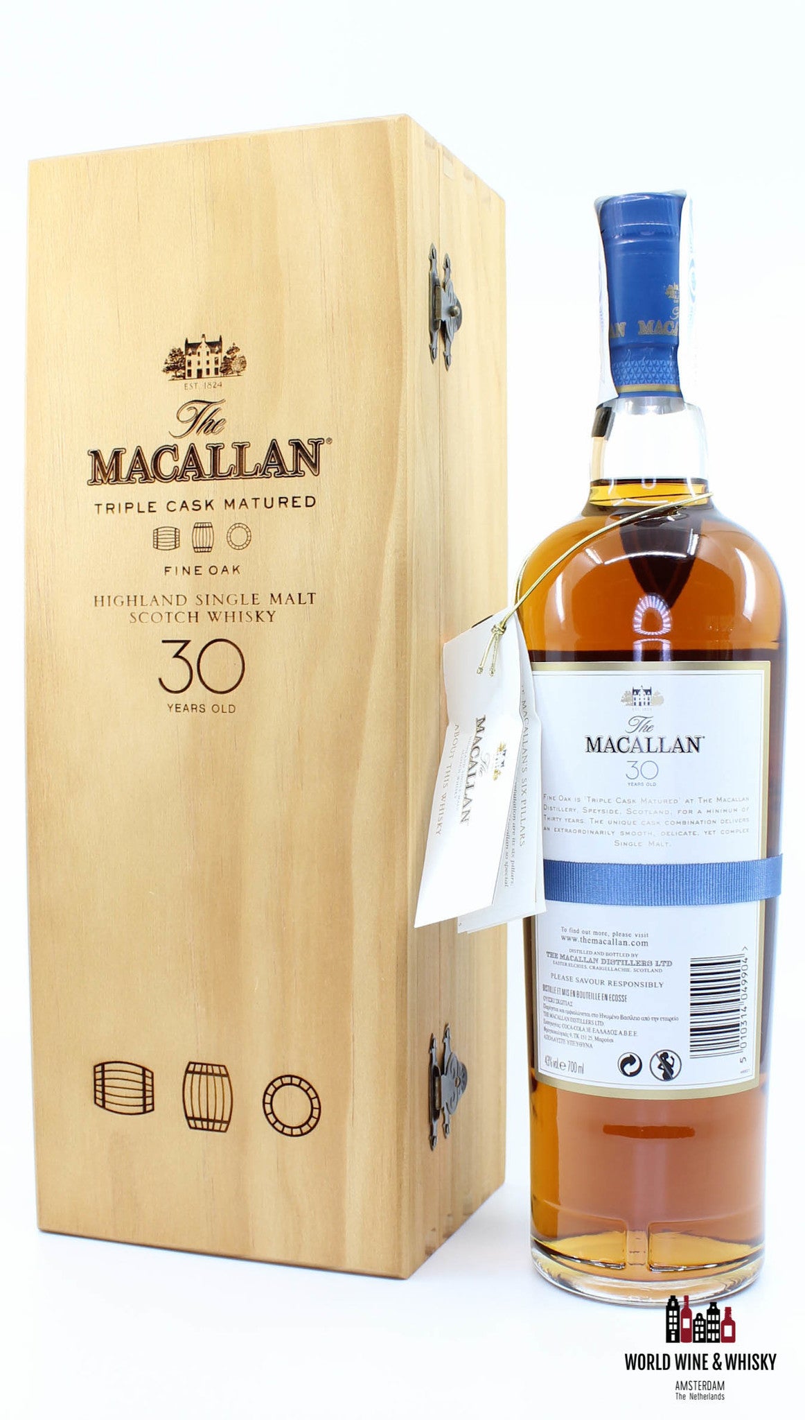 Macallan 30 Years Old Fine Oak Triple Cask Matured 43% 700ml (in wooden case) - WORLD WINE WHISKY 