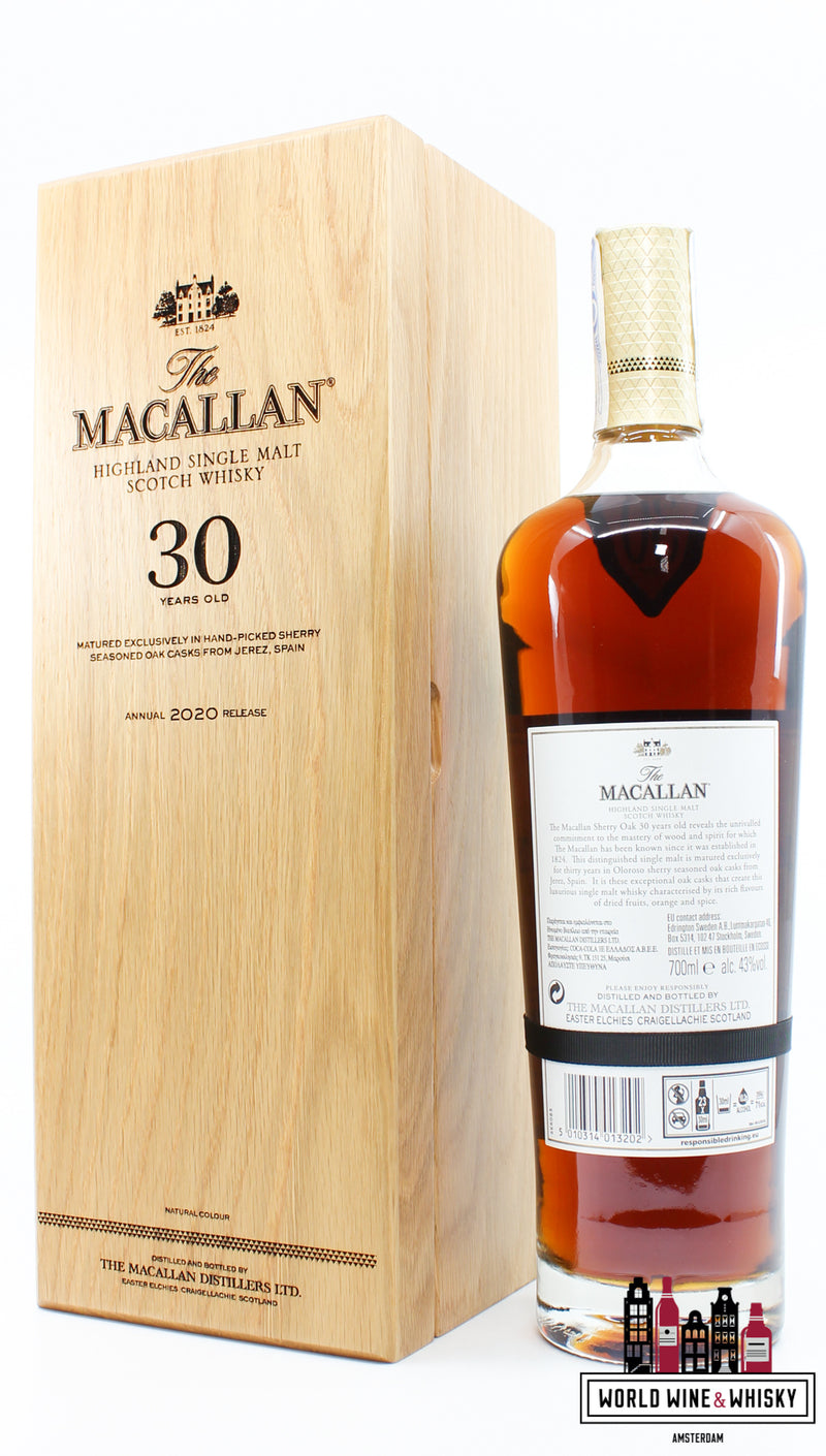 Macallan 30 Years Old - Sherry Casks - Annual 2020 Release 43% - WORLD WINE WHISKY 