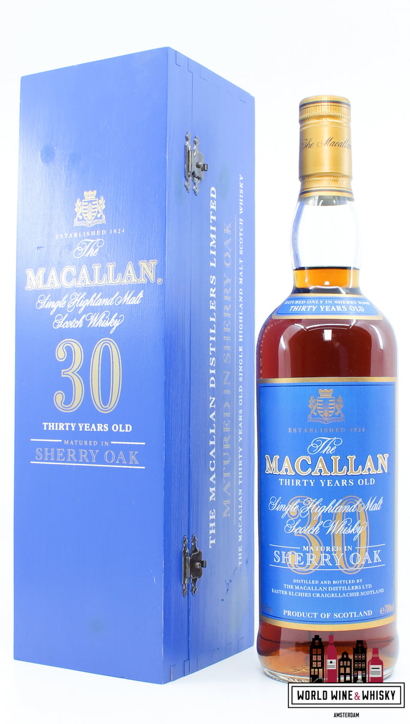 Macallan 30 Years Old - Sherry Oak - Blue Label 43% (in wooden case) - WORLD WINE WHISKY 