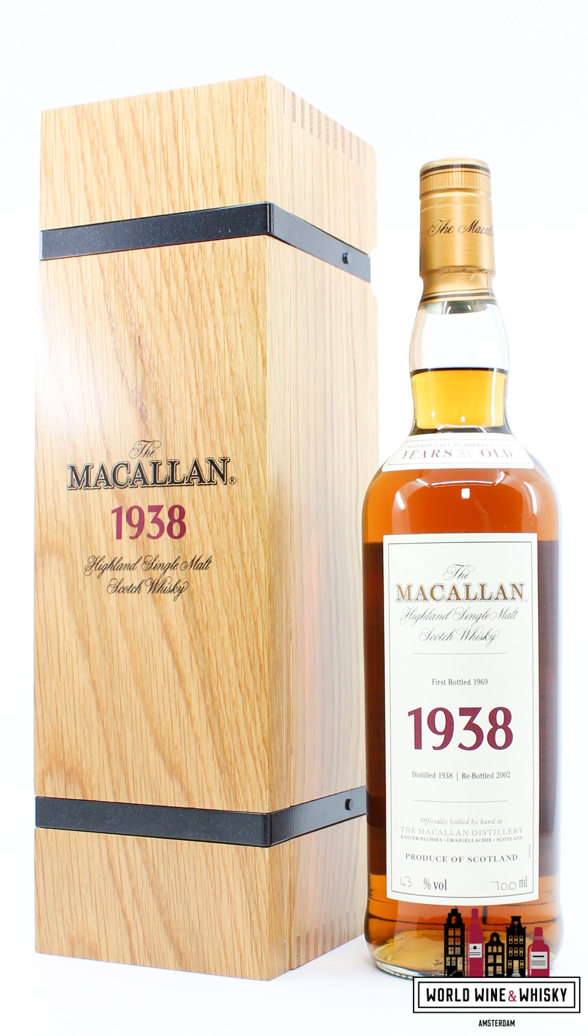 Macallan 31 Years Old 1938 1969 - Fine & Rare (Re-Bottled 2002) 43% (in luxury wooden case) - WORLD WINE WHISKY 