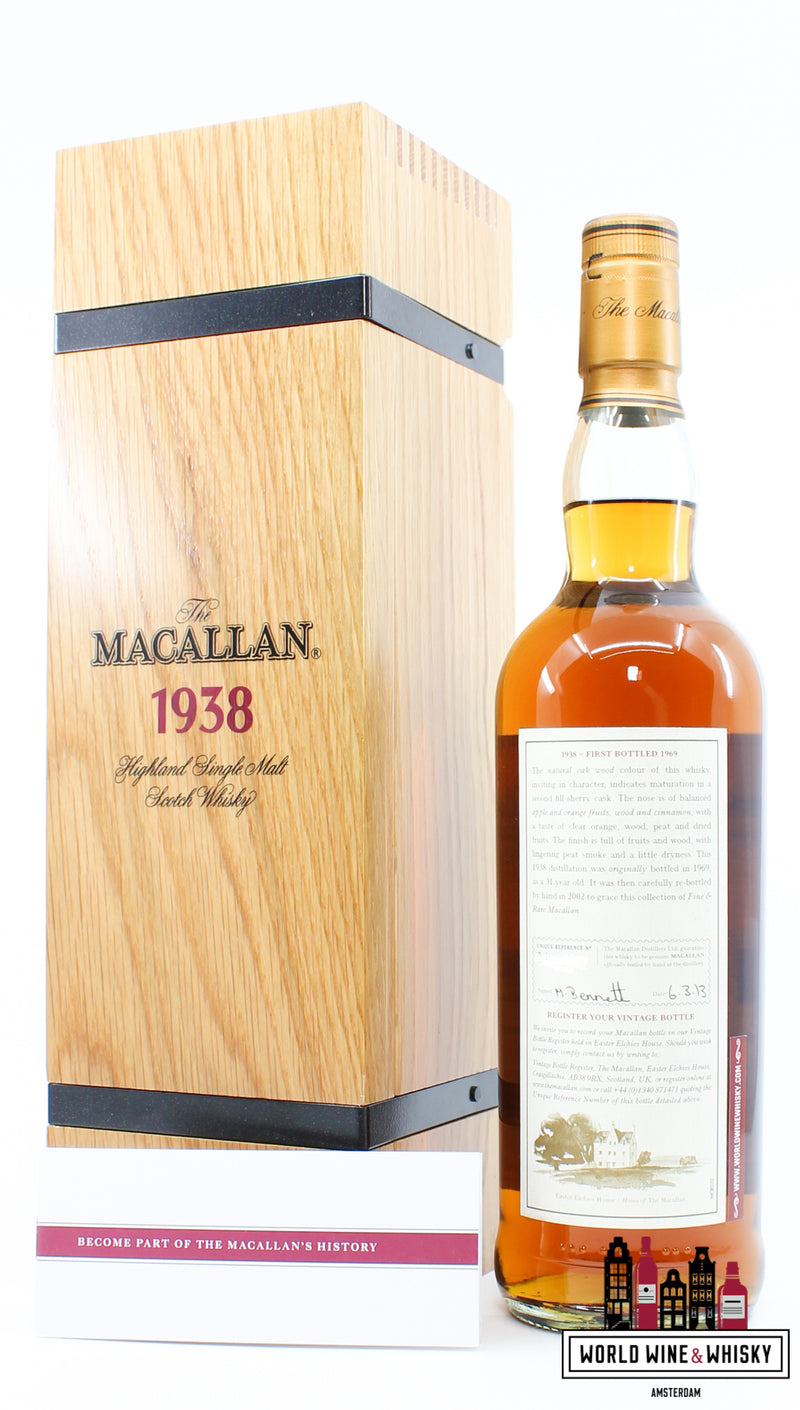 Macallan 31 Years Old 1938 1969 - Fine & Rare (Re-Bottled 2002) 43% (in luxury wooden case) - WORLD WINE WHISKY 