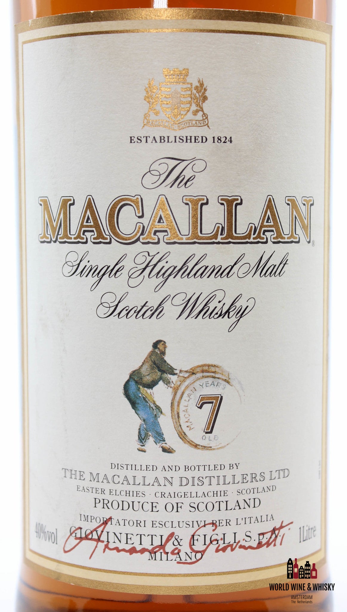 Macallan 7 Years Old Sherry Oak -  Giovinetti & Figli Import 40% 1 Litre (1000 ml) - WORLD WINE WHISKY 