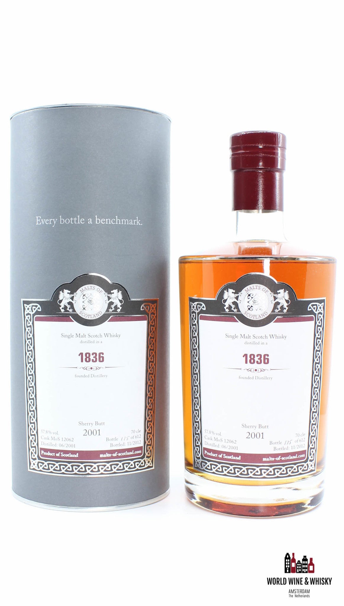 Malts of Scotland 2001 2012 - 1836 Founded Distillery - Cask MoS 12062 57.8% (1 of 612) - WORLD WINE WHISKY 