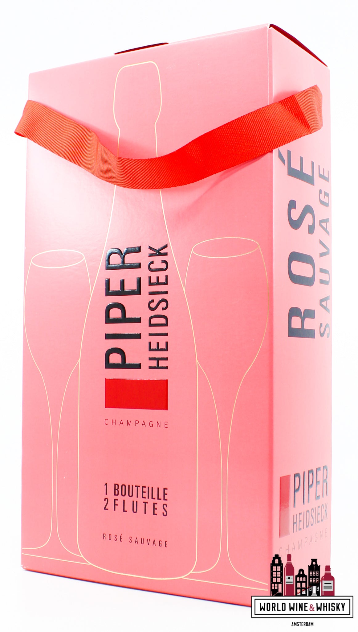 Piper-Heidsieck Champagne Brut Rosé Sauvage - in giftpack with two flutes glases - WORLD WINE WHISKY 