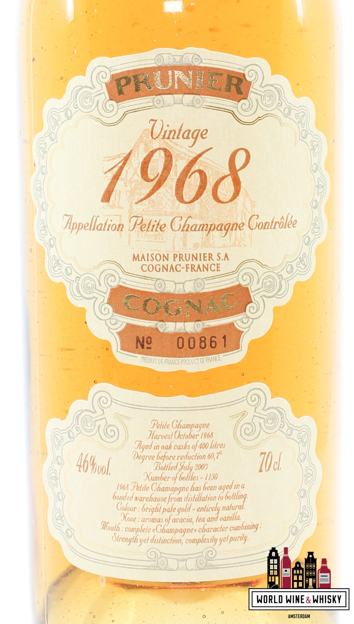 Prunier 34 Year Old 1968 Vintage 2003 - Appellation Petite Champagne Contrôlée 46% (1 of 1150) - WORLD WINE WHISKY 