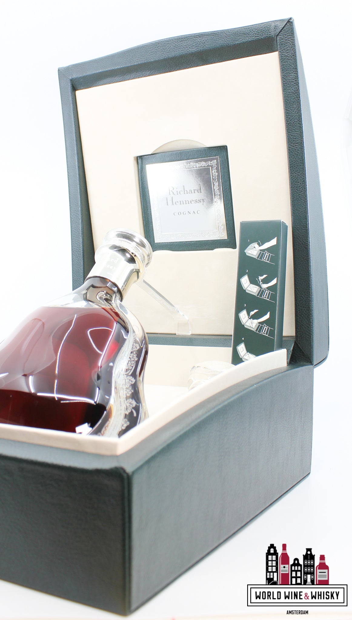 Richard Hennessy Cognac Baccarat Decanter - Duty Free Edition - in the luxury green leather case (full set) - WORLD WINE WHISKY 