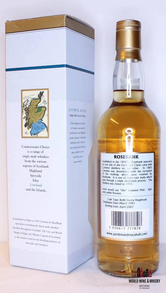 Rosebank 16 Years Old 1991 2007 Connoisseurs Choice - Gordon & MacPhail 40% - WORLD WINE WHISKY 