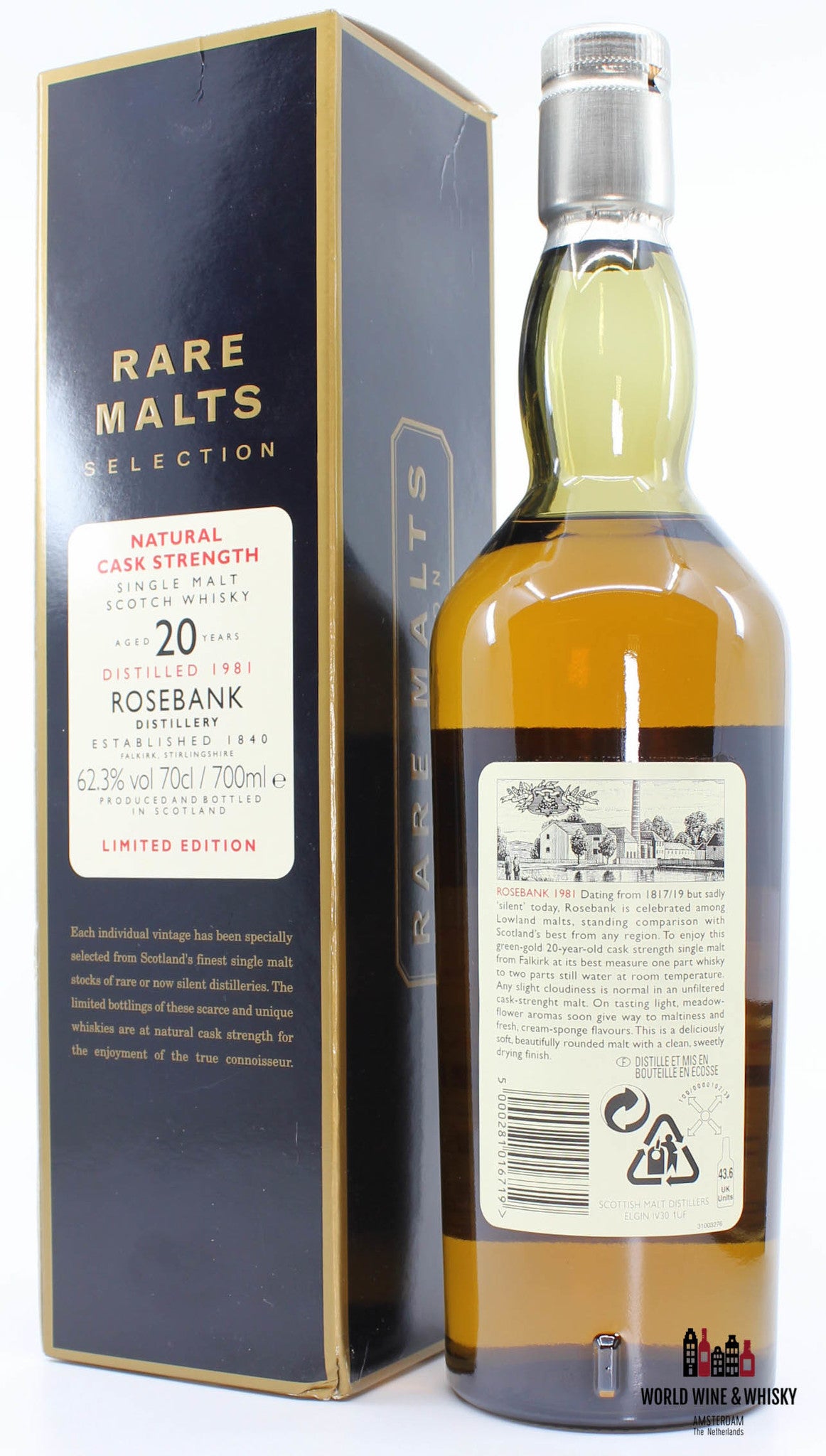 Rosebank 20 Years Old 1981 2002 Rare Malts Selection 62.3% in cardboard case (Decommissioned) - WORLD WINE WHISKY 