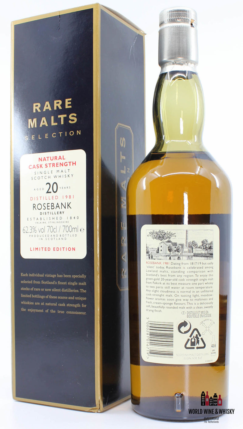 Rosebank 20 Years Old 1981 2002 Rare Malts Selection 62.3% in cardboard case (Decommissioned) - WORLD WINE WHISKY 