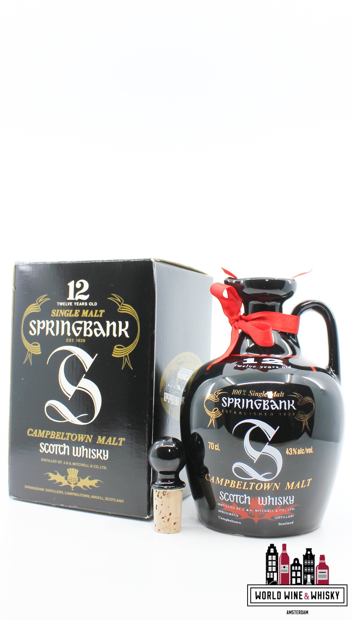 Springbank 12 Years Old - Black Ceramic Jug Decanter 43% (700ml) - WORLD WINE WHISKY 