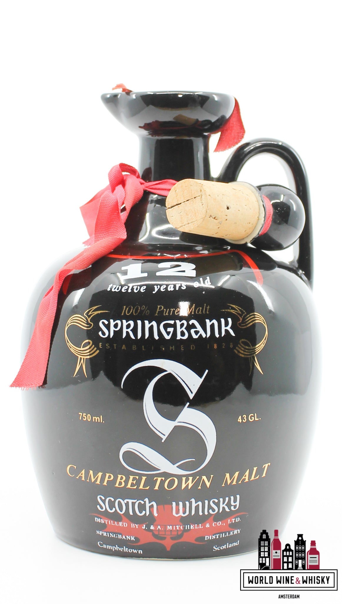 Springbank 12 Years Old - Black Ceramic Jug Decanter 43% (750ml) - WORLD WINE WHISKY 