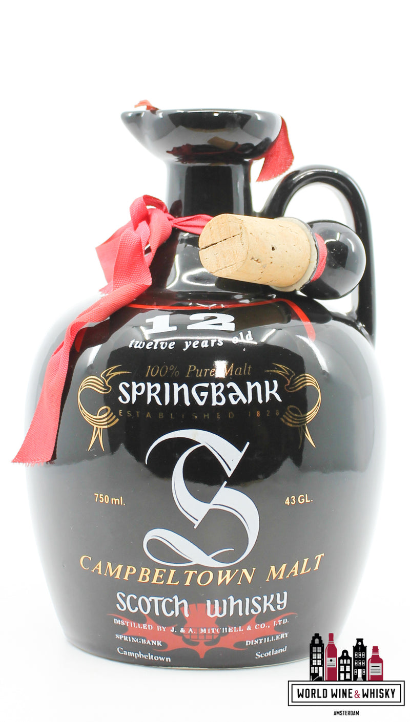 Springbank 12 Years Old - Black Ceramic Jug Decanter 43% (750ml) - WORLD WINE WHISKY 