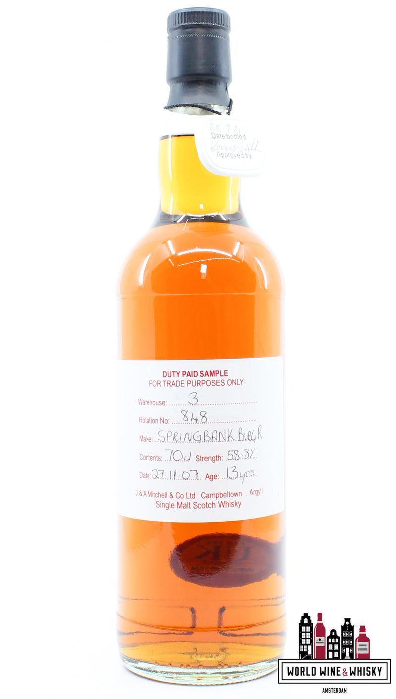 Springbank 13 Years Old 2007 2021 -  Duty Paid Sample - For Trade Purposes Only - Warehouse 3 - Rotation 848 58.8% - WORLD WINE WHISKY 
