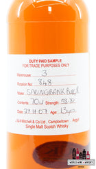 Springbank 13 Years Old 2007 2021 -  Duty Paid Sample - For Trade Purposes Only - Warehouse 3 - Rotation 848 58.8% - WORLD WINE WHISKY 