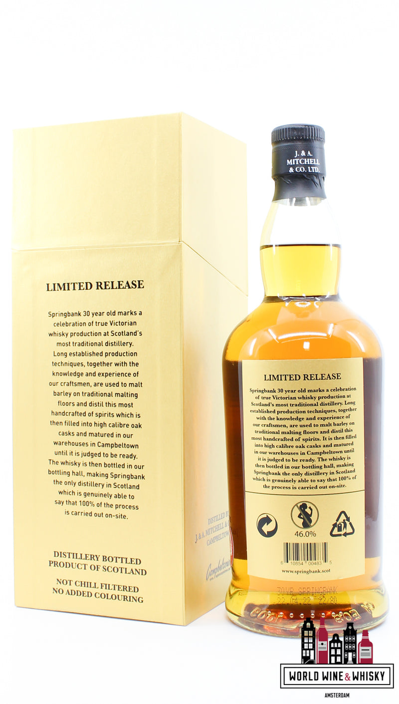 Springbank 30 Years Old 2022 - Limited Release - Gold Edition 46% (1 of 1400) - WORLD WINE WHISKY 