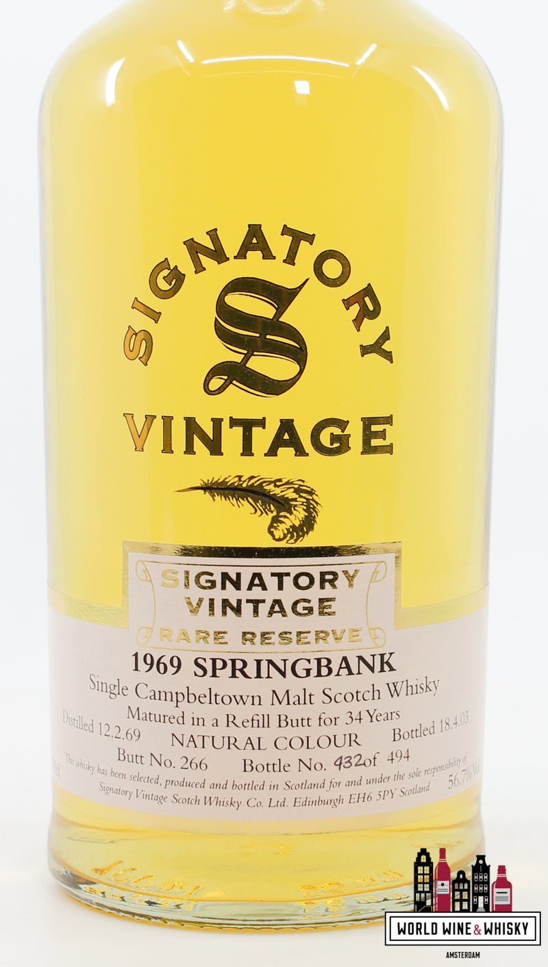 Springbank 34 Years Old 1969 2003 - Rare Reserve - Signatory Vintage - Cask 266 56.7% (1 of 494) - WORLD WINE WHISKY 